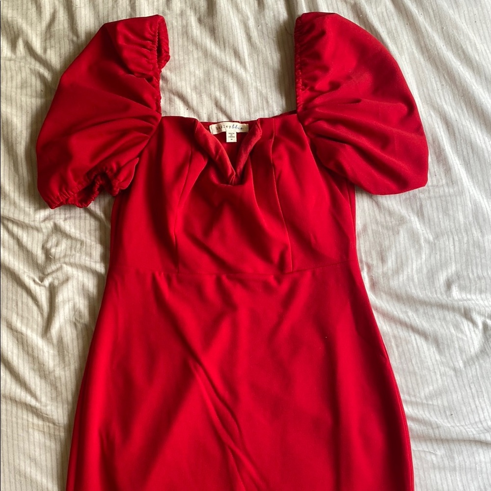 Elegant Red Puff Sleeve Dress